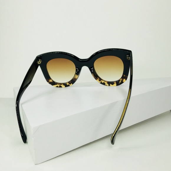 Square Cat Eye Sunglasses Blk/Torti - Picture 7 of 8